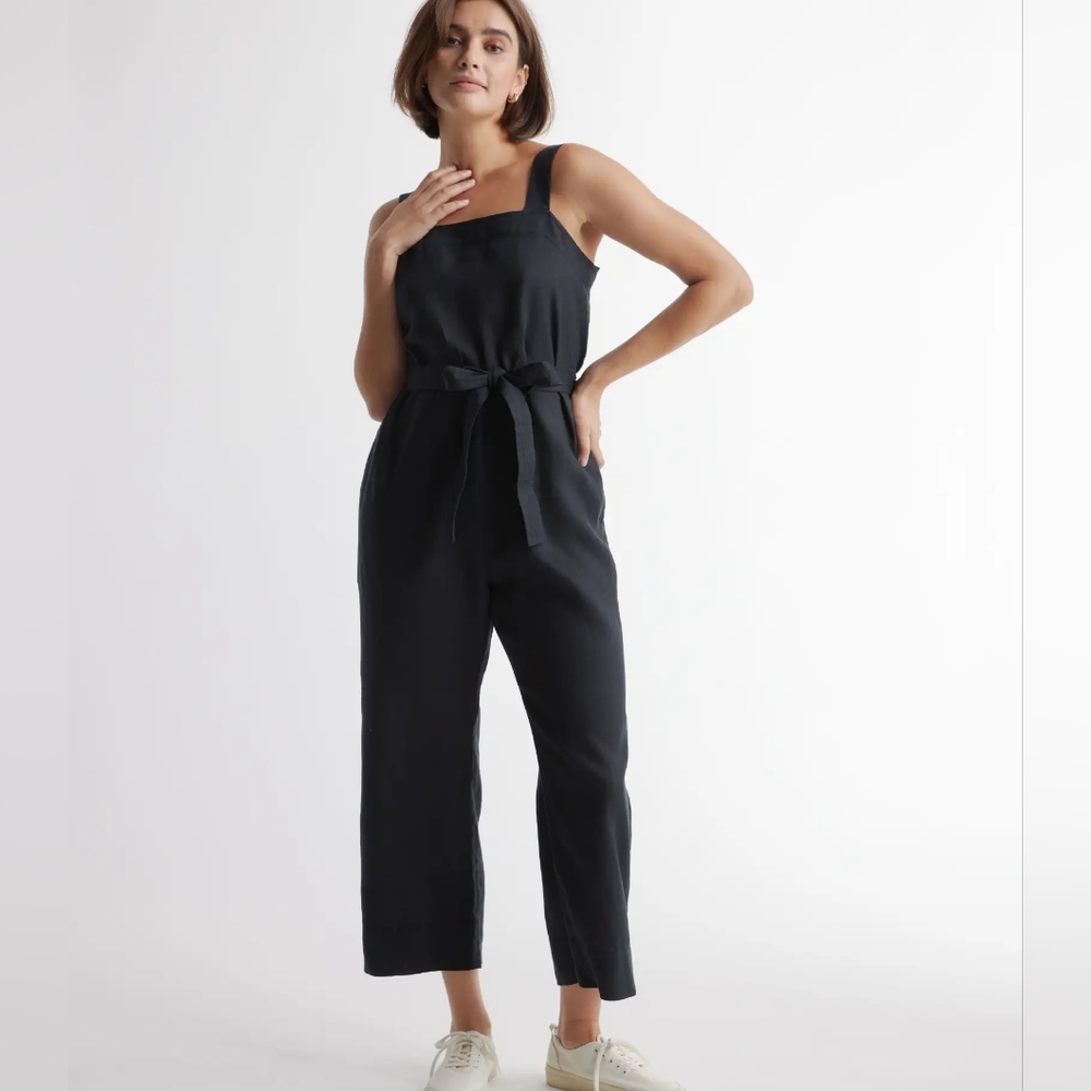 Quince European Linen Square Neck Jumpsuit Black Small